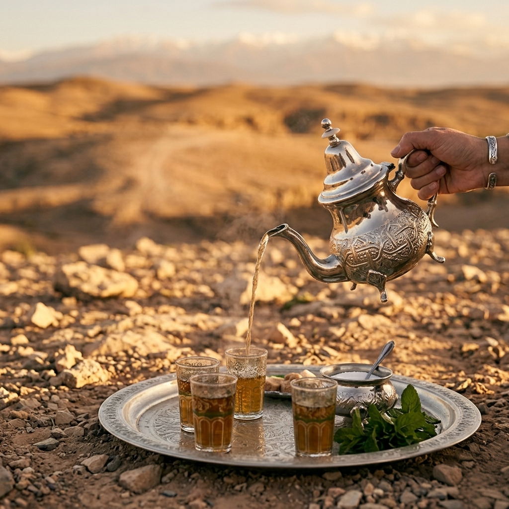 Thé à la menthe servi au bivouac